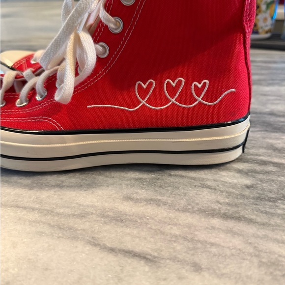 Converse Red and White High Top Canvas Sneakers - Picture 5 of 9